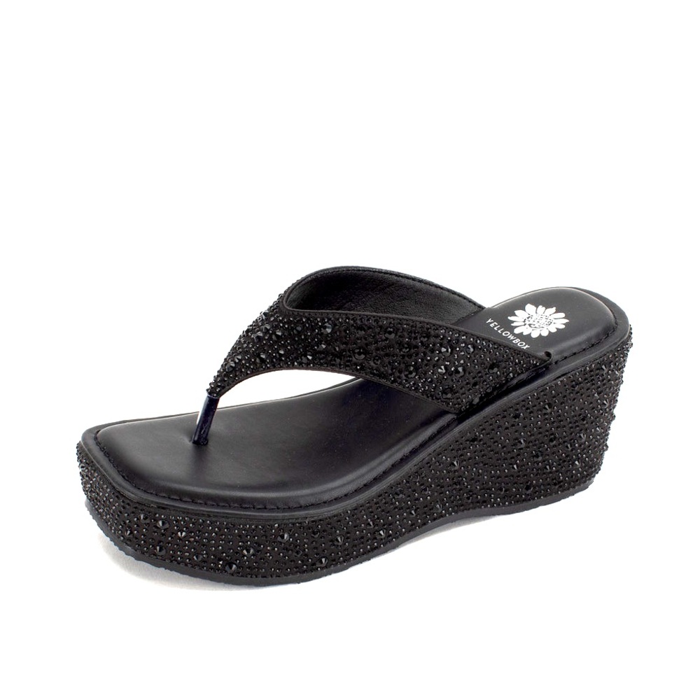 Brand New Yellow Box Telvi Black Beaded Wedge Sandals
